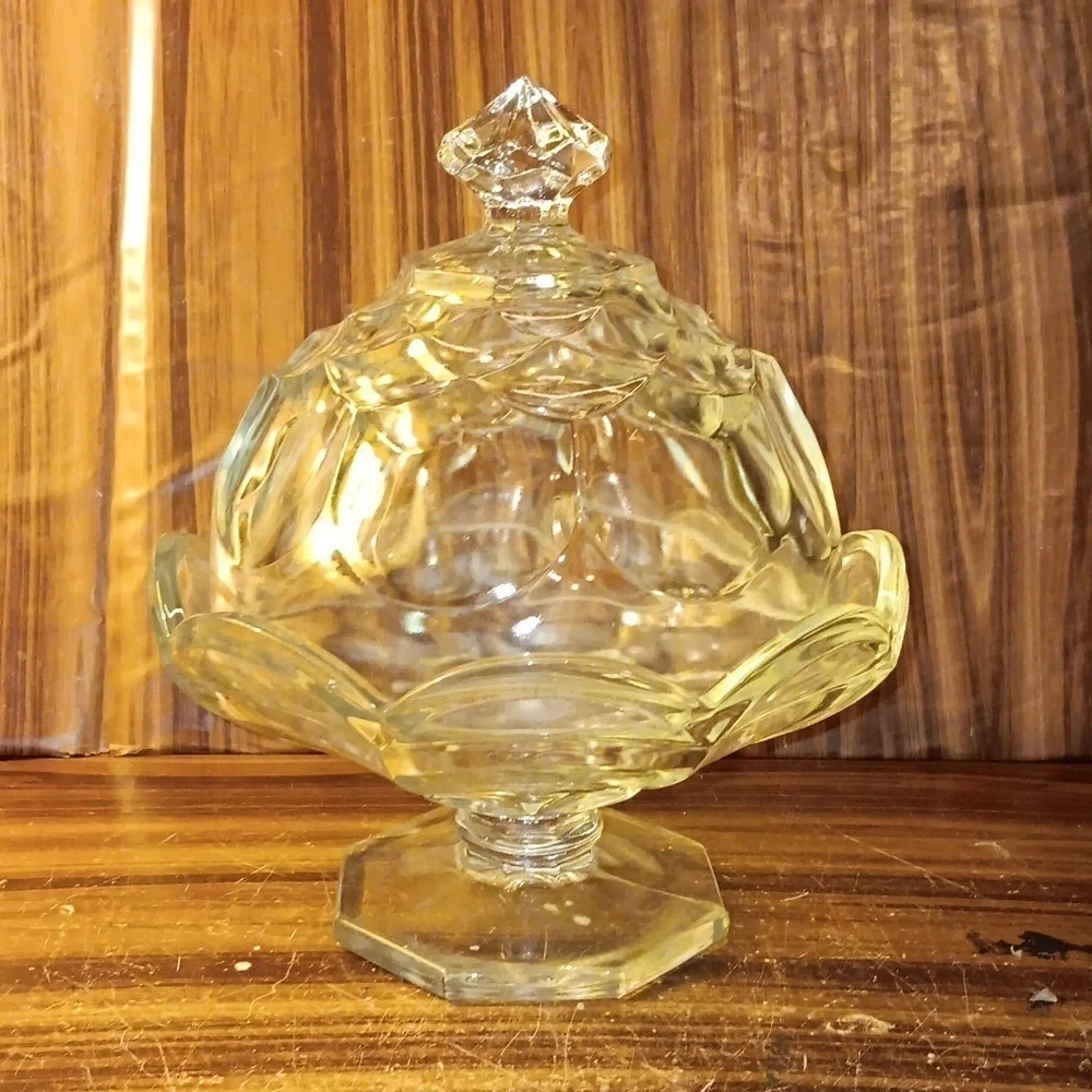 Vintage clear glass pedestal candy dish